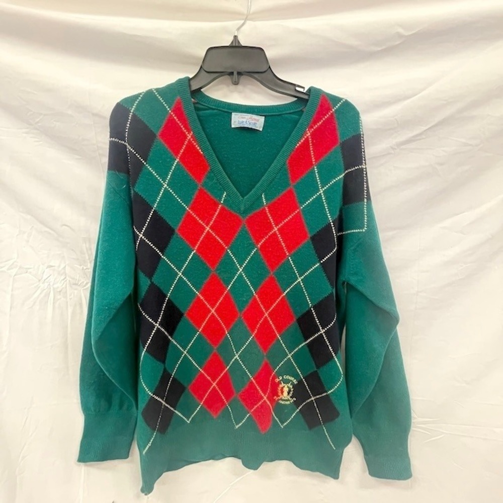 Lyle & Scott Tom Morris‎ St Andrews Argyle V-Neck Sweater Green Red Mens M/L